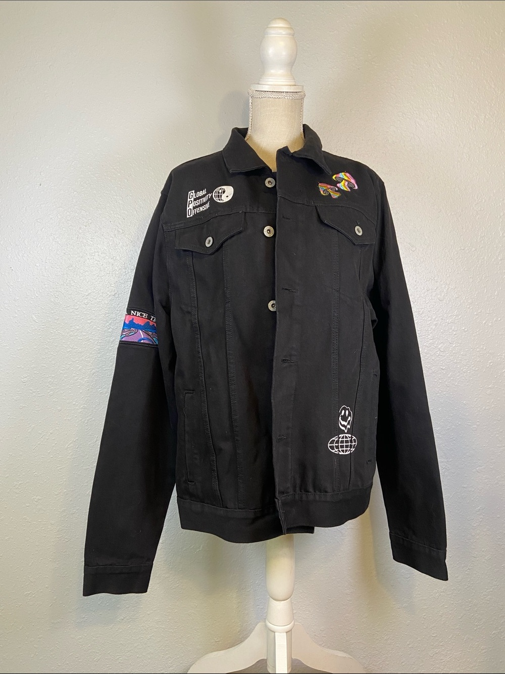 Brooklyn Cloth Mfg Punk Grunge Goth Emo Trucker Style Graffiti Jacket Size Large